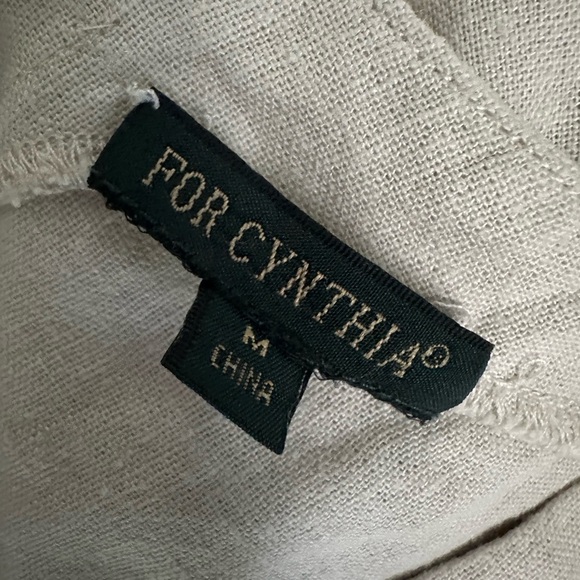 FOR CYNTHIA Women’s Sz M Striped Linen Blend Sleeveless Floral Beige Dress - Picture 7 of 10